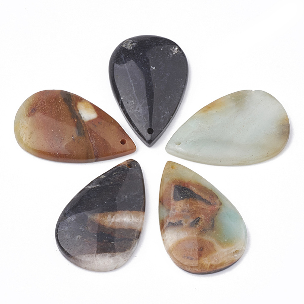 PandaHall Natural Amazonite Pendants, Teardrop, 49~50x31~32x6~7mm, Hole: 2mm Amazonite Teardrop