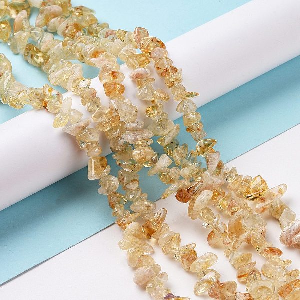 PandaHall Natural Citrine Chip Beads, 5~8mm, Hole: 0.3mm, about 32~32.5 inch long Lemon Quartz Chip