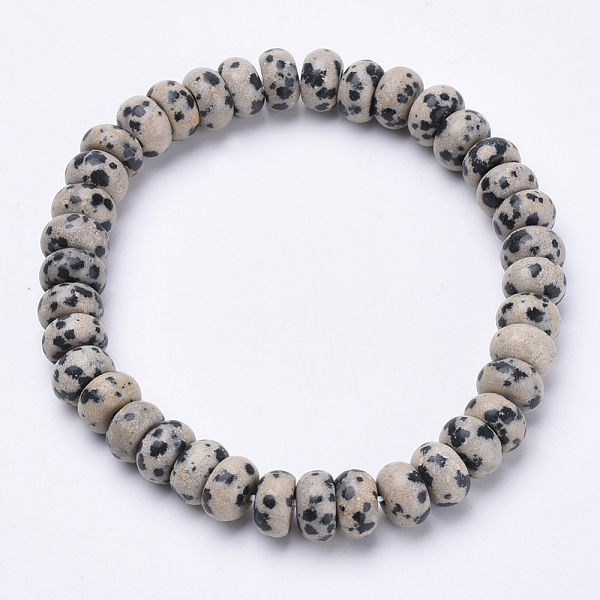 PandaHall Natural Dalmatian Jasper Beaded Stretch Bracelets, Abacus, 2-1/4inch~2-1/4inch(56~58mm) Dalmatian Jasper