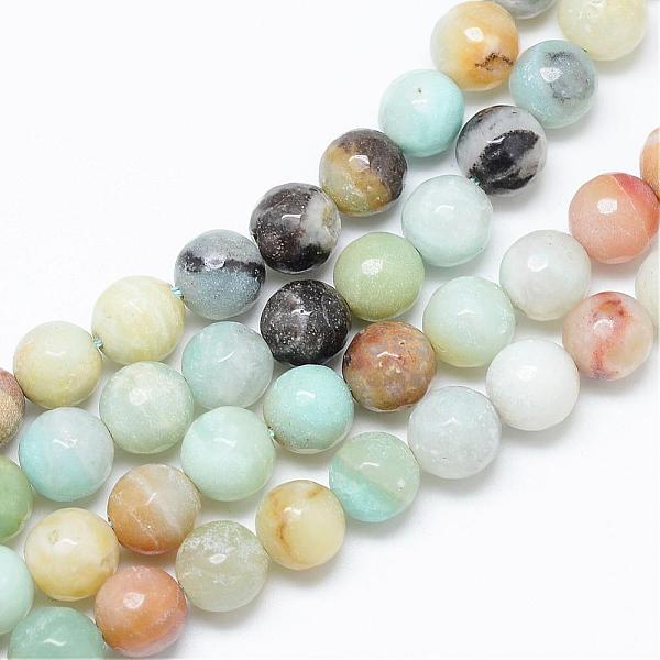 PandaHall Natural Flower Amazonite Bead Strands, Faceted, Round, 6mm, Hole: 1mm, about 59~60pcs/strand, 14.9~15 inch Flower Amazonite Round