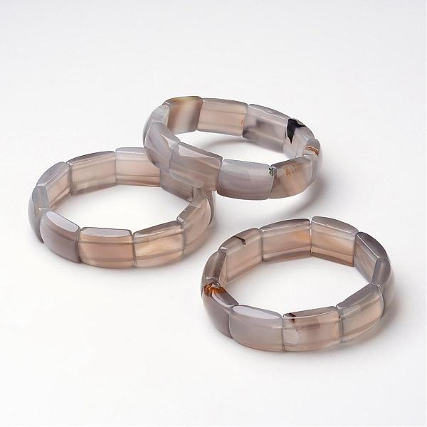 PandaHall Natural Grey Agate Beaded Stretch Bracelets, Rectangle, 2-1/8inch~2-3/8inch(55~60mm) Grey Agate