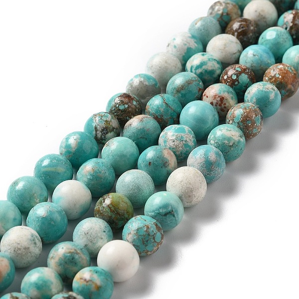 PandaHall Natural Howlite Beads Strands, Dyed & Heated, Round, Turquoise, 7~8.5mm, Hole: 1.2mm, about 49~52pcs/strand, 15.51~15.67''...