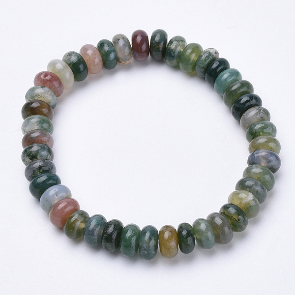 PandaHall Natural Indian Agate Beaded Stretch Bracelets, Abacus, 2-1/4inch~2-1/4inch(56~58mm) Indian Agate