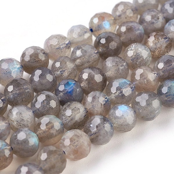 PandaHall Natural Labradorite Beads Strands, Faceted, Round, 6~7.5mm, Hole: 0.8mm, about 53~58pcs/strand, 15.3inch(39cm) Labradorite Round