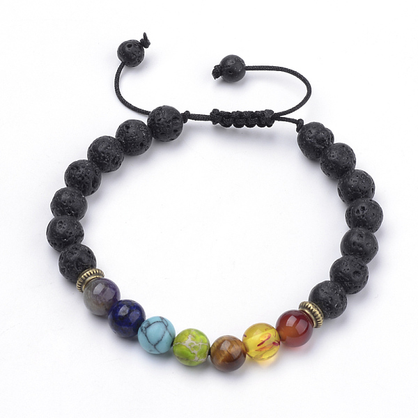 PandaHall Natural Lava Rock Braided Bead Bracelets, 2-1/8 inch~3-1/8 inch(55~80mm) Lava Rock