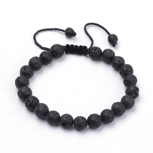 PandaHall Natural Lava Rock Braided Bead Bracelets, 2-1/8 inch~3-1/8 inch(55~80mm) Lava Rock