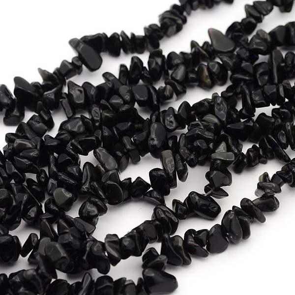 PandaHall Natural Obsidian Beads Strands, Dyed, Chip, 5~8mm, Hole: 0.5mm, about 31~32 inch Obsidian Chip Black