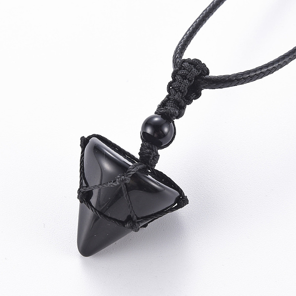 PandaHall Natural Obsidian Cone Pendant Necklace, Full Wrapped Gemstone Pendant Necklace for Girl Women, Black, 30.7~31.73 inch(78~80.6cm)...