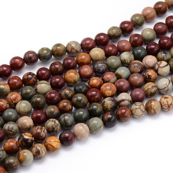 PandaHall Natural Picasso Stone/Picasso Jasper Round Bead Strands, 6mm, Hole: 1mm, about 59~61pcs/strand, 15 inch Picasso Jasper Round