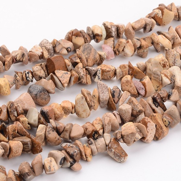 PandaHall Natural Picture Jasper Chips Beads Strands, 5~8mm, hole: about 0.3mm, 32~about 32~32.5 inch Long Picture Jasper Chip Brown