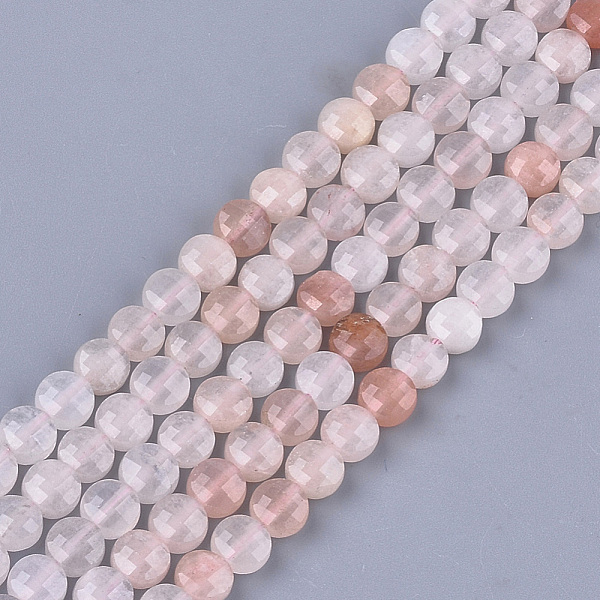 PandaHall Natural Pink Aventurine Beads Strands, Faceted, Flat Round, 6~6.5x3.5mm, Hole: 0.8mm, about 59~60pcs/strand, 14.9''~15.1'' Pink...