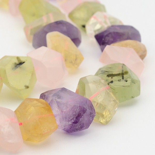 PandaHall Natural Prehnite & Rose Quartz & Amethyst & Citrine Nuggets Beads Strands, 19~26x13~16x8~15mm, Hole: 1mm, about 15.7 inch Mixed...