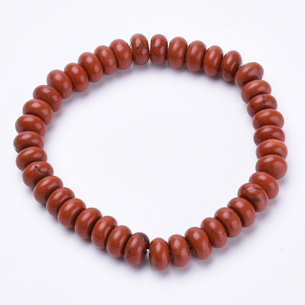 PandaHall Natural Red Jasper Beaded Stretch Bracelets, Abacus, 2-1/4inch~2-1/4inch(56~58mm) Red Jasper