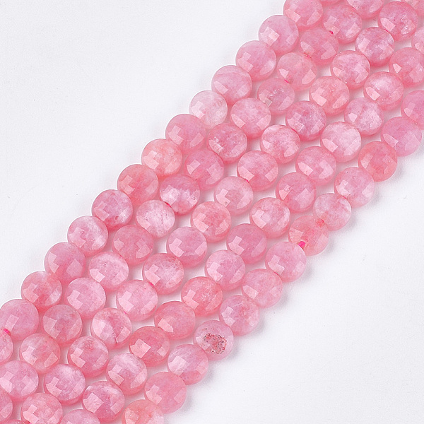 PandaHall Natural Rhodochrosite Beads Strands, Faceted, Dyed, Flat Round, 6~6.5x3.5mm, Hole: 0.8mm, about 59~60pcs/strand, 14.9''~15.1''...