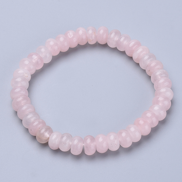 PandaHall Natural Rose Quartz Beaded Stretch Bracelets, Abacus, 2-1/4inch~2-1/4inch(56~58mm) Rose Quartz