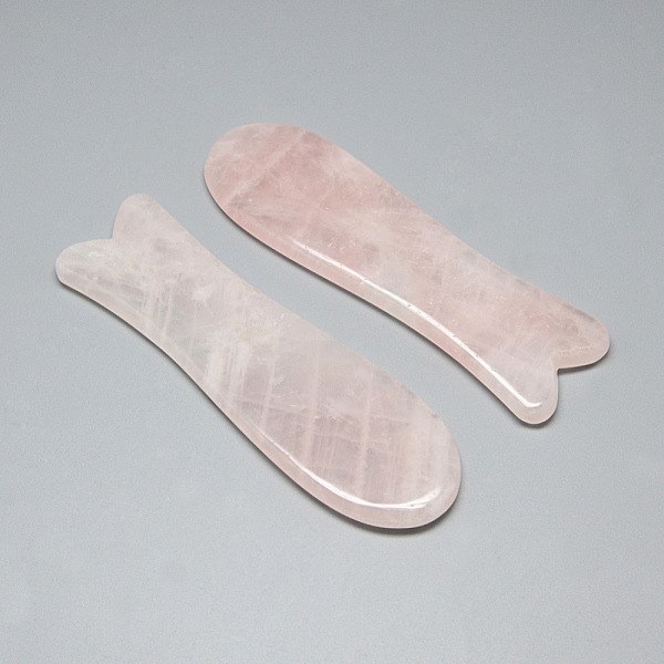 PandaHall Natural Rose Quartz Gua Sha Boards, Scraping Massage Tools, Gua Sha Facial Tools, Fish, Pink, 115x35x6mm Rose Quartz Fish Pink