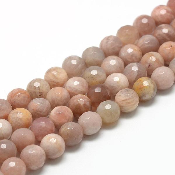 PandaHall Natural Sunstone Beads Strands, Faceted(128 Facets), Round, 11~12mm, Hole: 1mm, about 32~35pcs/strand, 15.7 inch Sunstone Round