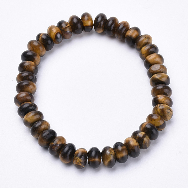 PandaHall Natural Tiger Eye Beaded Stretch Bracelets, Abacus, 2-1/4inch~2-1/4inch(56~58mm) Tiger Eye