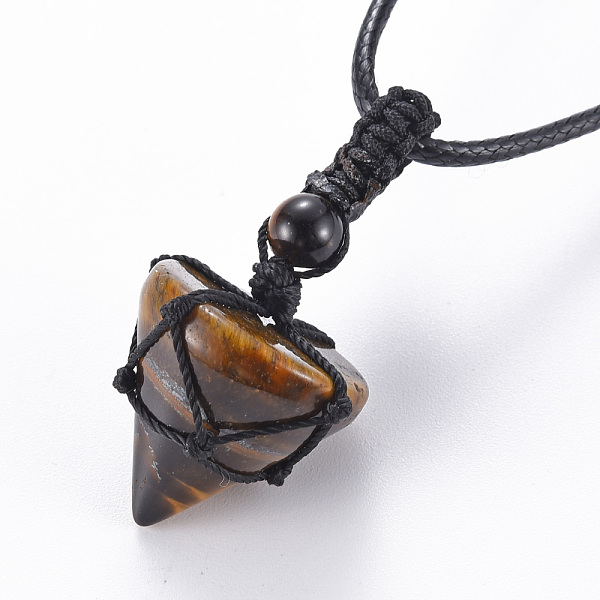 PandaHall Natural Tiger Eye Cone Pendant Necklace, Full Wrapped Gemstone Pendant Necklace for Girl Women, Black, 30.7~31.73 inch(78~80.6cm)...