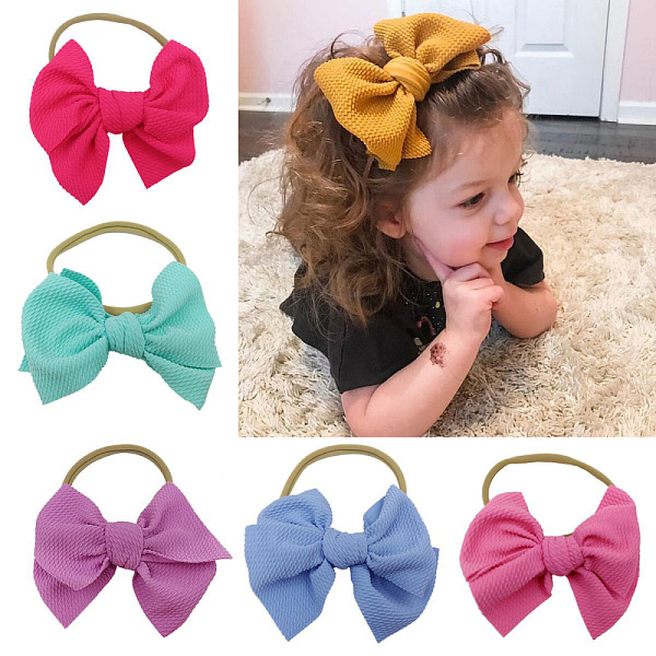 PandaHall Nylon Elastic Baby Headbands for Girls, Hair Accessories, Bowknot, Mixed Color, 280~300mm Nylon Multicolor