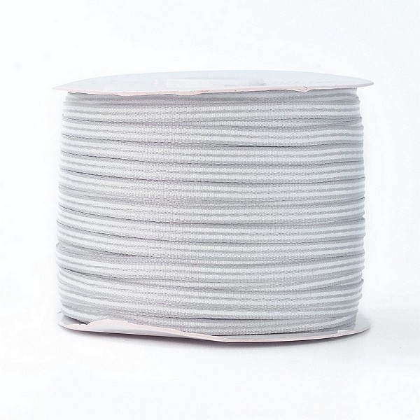 PandaHall Nylon Ribbon, Stripe Pattern, For Jewelry Making, Silver, 3/16 inch(5mm), 200yards/roll(182.88m/roll) Nylon Silver