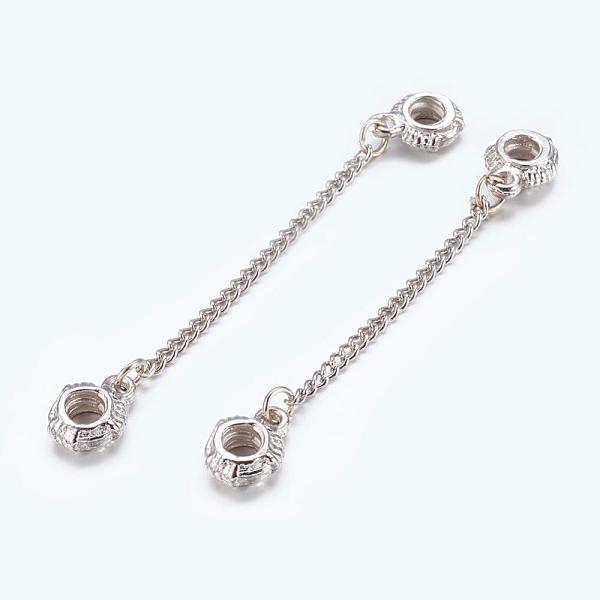 PandaHall Platinum Alloy European Rondelle Beads with Safety Chains, Nickel Free, 56~66mm, Beads: 13x10mm, Hole: 4mm Alloy Others