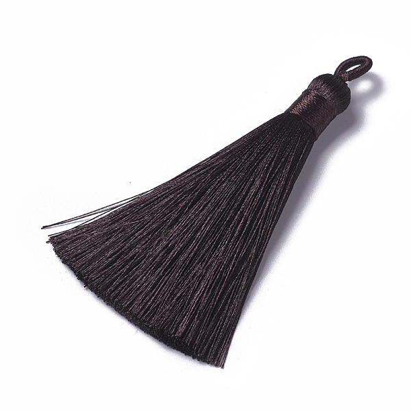 PandaHall Polyester Tassel Pendants, Coconut Brown, 78~82x8mm, Hole: 2~4mm Polyester Brown