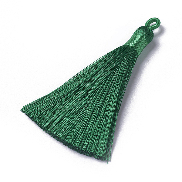 PandaHall Polyester Tassel Pendants, Dark Green, 78~82x8mm, Hole: 2~4mm Polyester Green