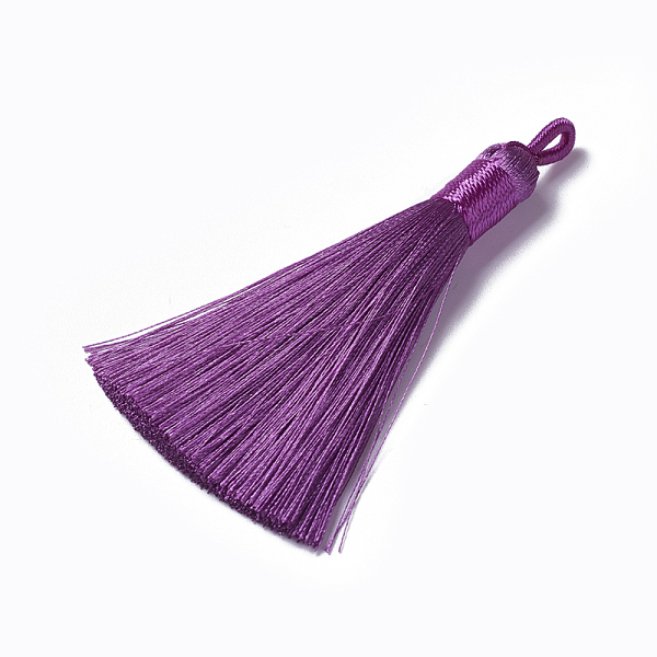 PandaHall Polyester Tassel Pendants, Dark Orchid, 78~82x8mm, Hole: 2~4mm Polyester Purple