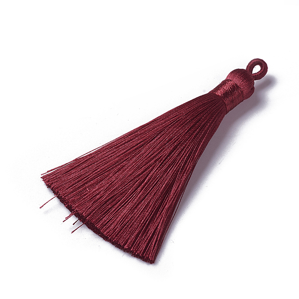 PandaHall Polyester Tassel Pendants, Dark Red, 78~82x8mm, Hole: 2~4mm Polyester Red