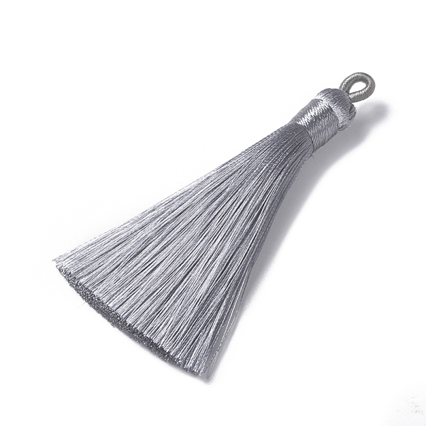 PandaHall Polyester Tassel Pendants, Gray, 78~82x8mm, Hole: 2~4mm Polyester Gray