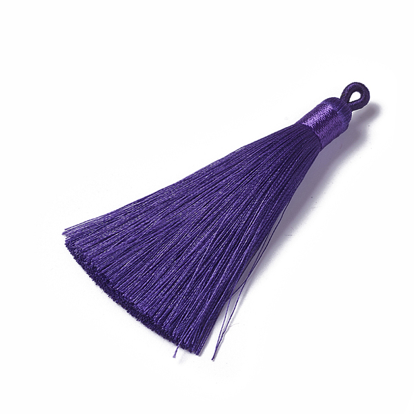 PandaHall Polyester Tassel Pendants, Indigo, 78~82x8mm, Hole: 2~4mm Polyester Purple