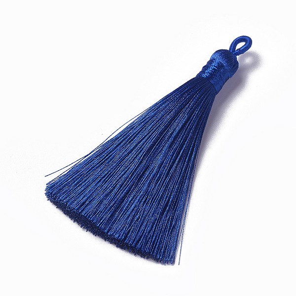 PandaHall Polyester Tassel Pendants, Marine Blue, 78~82x8mm, Hole: 2~4mm Polyester Blue