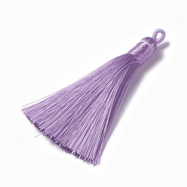 PandaHall Polyester Tassel Pendants, Medium Purple, 78~82x8mm, Hole: 2~4mm Polyester Purple