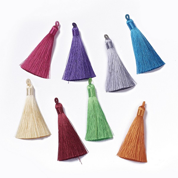 PandaHall Polyester Tassel Pendants, Mixed Color, 78~82x8mm, Hole: 2~4mm Polyester Multicolor