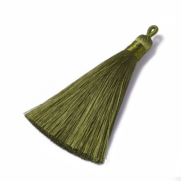 PandaHall Polyester Tassel Pendants, Olive, 78~82x8mm, Hole: 2~4mm Polyester Green