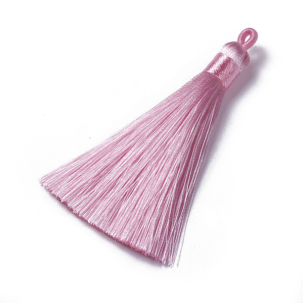 PandaHall Polyester Tassel Pendants, Pink, 78~82x8mm, Hole: 2~4mm Polyester Pink