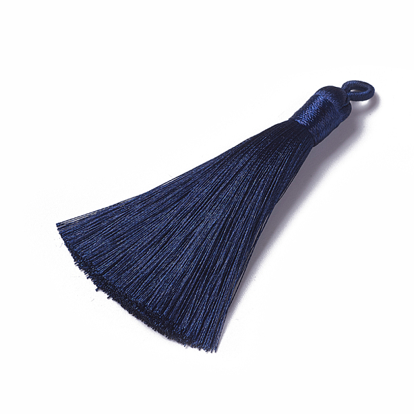 PandaHall Polyester Tassel Pendants, Prussian Blue, 78~82x8mm, Hole: 2~4mm Polyester Blue