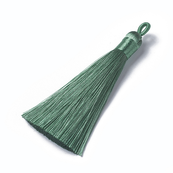 PandaHall Polyester Tassel Pendants, Sea Green, 78~82x8mm, Hole: 2~4mm Polyester Green