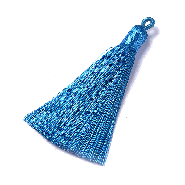 PandaHall Polyester Tassel Pendants, Steel Blue, 78~82x8mm, Hole: 2~4mm Polyester Blue