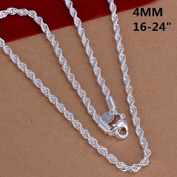 PandaHall Popular Silver Color Plated Brass Rope Chain Necklaces For Men, with Lobster Claw Clasps, 24 inch, 4mm Brass