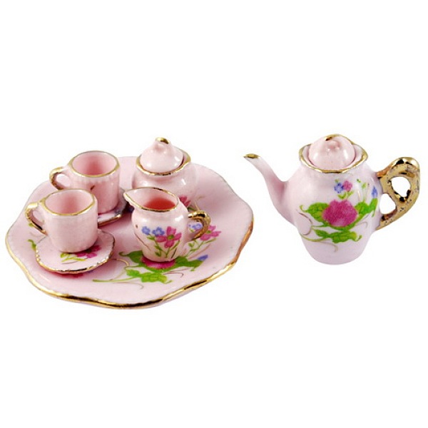 PandaHall Porcelain Tea Set Decorations, Pink, 95x50x20mm Porcelain Tableware Pink