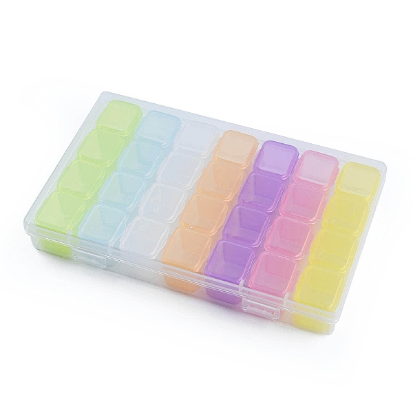 PandaHall Rectangle Polypropylene(PP) Bead Storage Containers, with Hinged Lid and 28 Grids, Each Row Has 4 Grids, for Jewelry Small...