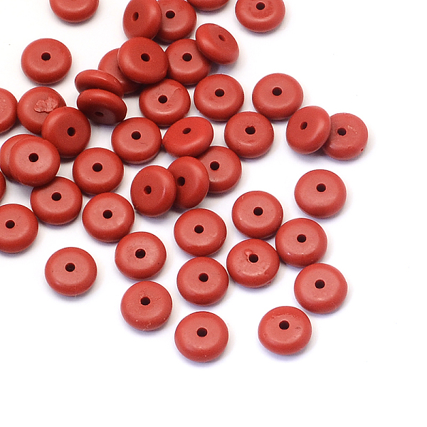 PandaHall Rondelle Cinnabar Beads, FireBrick, 8x3mm, Hole: 1~2mm Cinnabar Rondelle Red