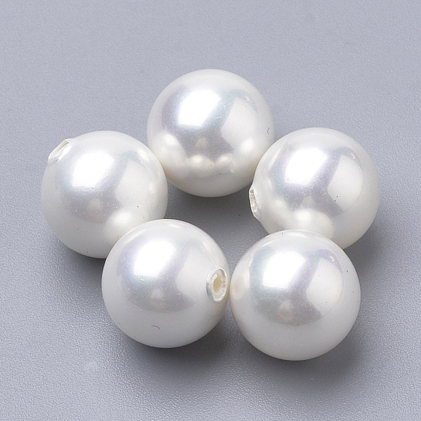 PandaHall Shell Pearl Beads, Half Drilled, Round, Creamy White, 4mm, Half Hole: 0.5mm Shell Pearl Round