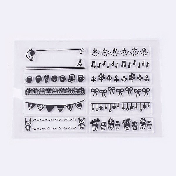 PandaHall Silicone Stamps, for DIY Scrapbooking, Photo Album Decorative, Cards Making, Clear, 14~17x66~68mm Silicone Clear