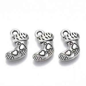 PandaHall Tibetan Style Alloy Charms, Lead Free & Cadmium Free, Christmas Theme, Christmas Stockings, Antique Silver, 14.5x12x2.5mm, Hole...