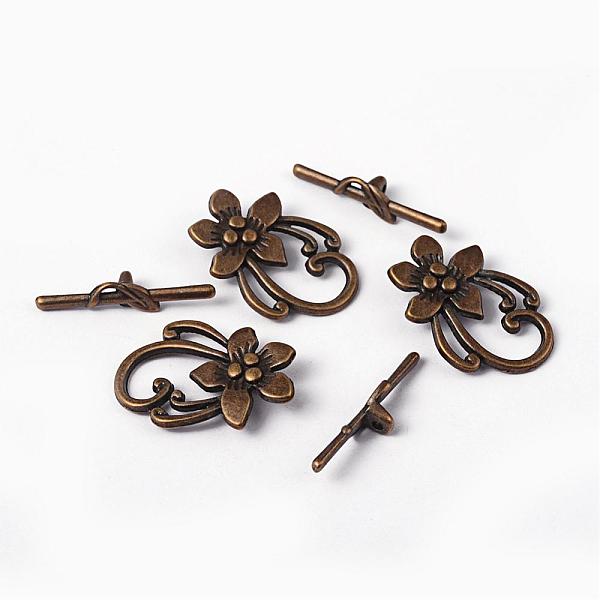 PandaHall Tibetan Style Toggle Clasps, Zinc Alloy Toggle Clasps, Antique Bronze, Flower, Lead Free, Cadmium Free and Nickel Free, Flower...