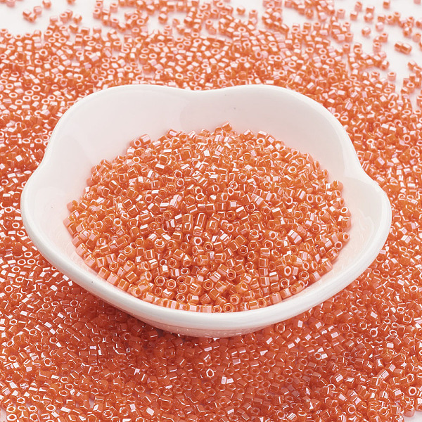 PandaHall TOHO Japanese Seed Beads, 11/0, Two Cut Hexagon, (129) Opaque Luster Pumpkin, 2x2mm, Hole: 0.6mm, about 44000pcs/pound Glass Red