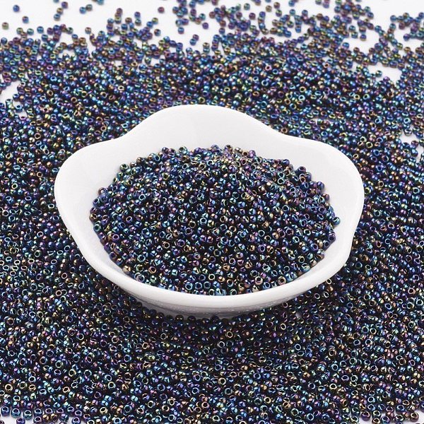 PandaHall TOHO Japanese Seed Beads, Round, 11/0, (86) Metallic AB Iris, 2x1.5mm, Hole: 0.5mm, about 42000pcs/pound Glass Purple